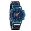 Wood Watch - Natural Ebony and Blue Stainless Steel Men’s Wooden Chronograph Watch – Kay S18-6